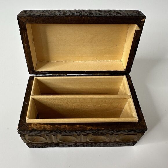 Vtg Wooden Carved 2 Deck Playing Card Box Hinged Heart Diamond Spade Club MCM - Picture 8 of 16